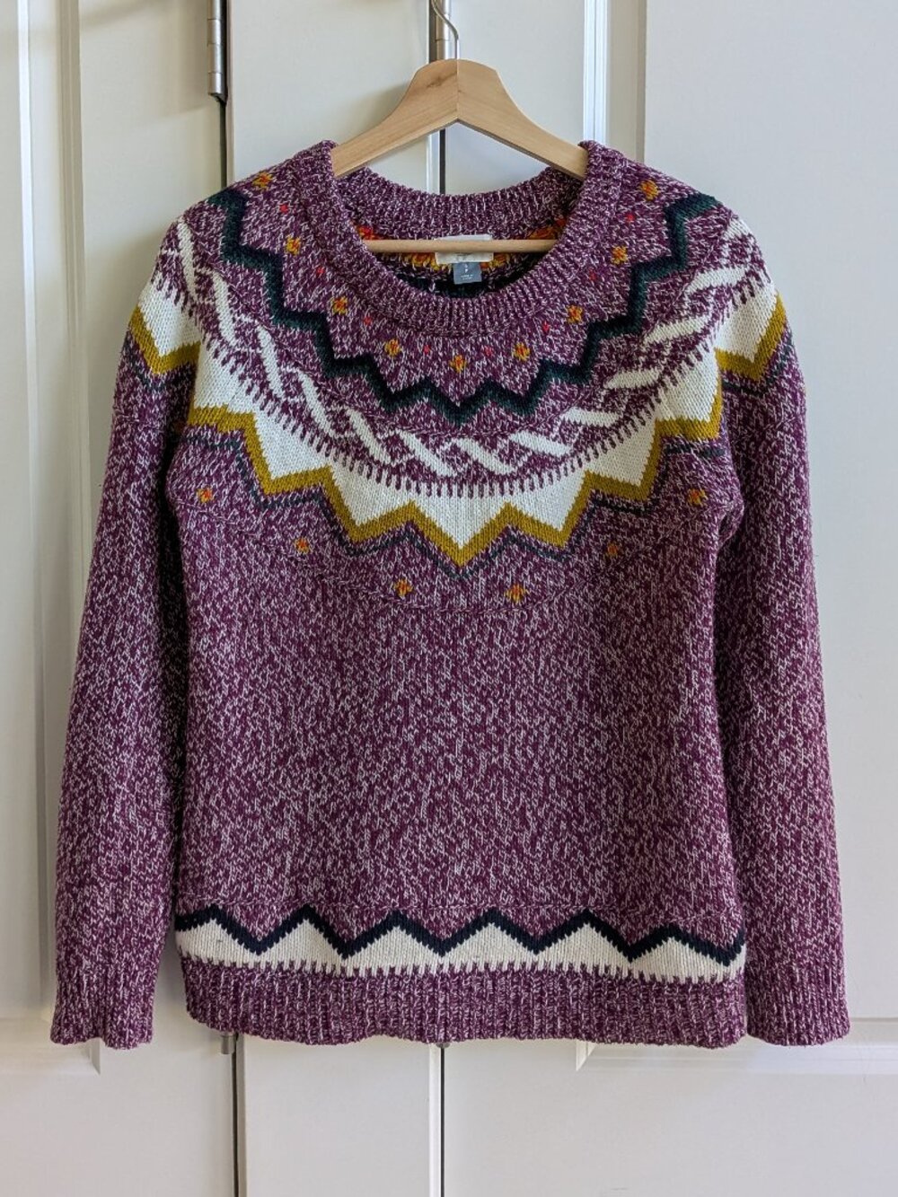 Old Navy Fair Isle Sweater Women S Purple Marled Knit Crew Neck Alpine Pullover